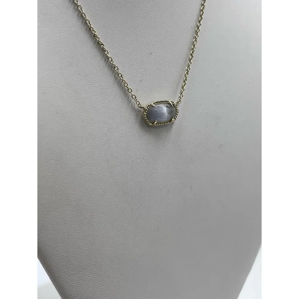 Kendra Scott Gold Plated Elisa Pendant Necklace‎ in Slate Gray Glass Illuision - Picture 6 of 14